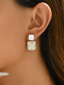 1 Cặp Hoa tai mặt vuông đính đá Rhinestone sang trọng thời trang dành cho nữ - màu đen - Xem 4