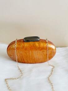 Túi đeo chéo vai dây xích kim loại phong cách Châu Âu và Mỹ mới, Ví cầm tay Acrylic thời trang cho nữ, Thanh lịch cho tiệc/váy cưới, Túi đựng đồ trang điểm mini, Ví cô dâu màu trơn thời trang - trái cam - Xem 7