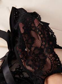 1 件女士性感黑色蕾丝蝴蝶结开裆内裤，私密内衣，适合情人节、圣诞节、卧室、夜总会、外出 - 黑色 - 查看 7