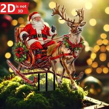 1 件充满活力的 2D 圣诞老人和驯鹿雪橇花园桩，耐用的户外圣诞装饰，适用于庭院、花盆展示和节日礼物，创意装饰 - 彩色 - 查看 7
