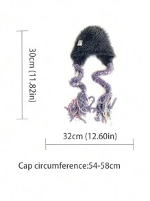 1 件装长发护耳帽，时尚彩色编织无檐便帽，女士保暖针织帽，秋冬季，新款撞色毛绒针织帽带护耳 - 彩色 - 查看 10