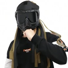 1 件户外骑行防风面罩，PC 镜片，全脸面罩，适合户外骑行、运动、角色扮演 - 黑色 - 查看 9