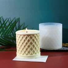 菱形竹叶网格圆柱蜡烛模具，香薰蜡烛石膏装饰硅胶模具，欧式复古风格 DIY 罐子模具 - 白色 - 查看 6