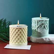 菱形竹叶网格圆柱蜡烛模具，香薰蜡烛石膏装饰硅胶模具，欧式复古风格 DIY 罐子模具 - 白色 - 查看 2