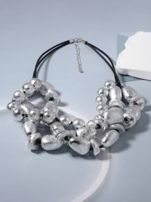 1 chiếc vòng cổ nhiều lớp CCB Asymmetrical Silver Ingot - Vòng cổ nhiều lớp phóng đại - Xem 3