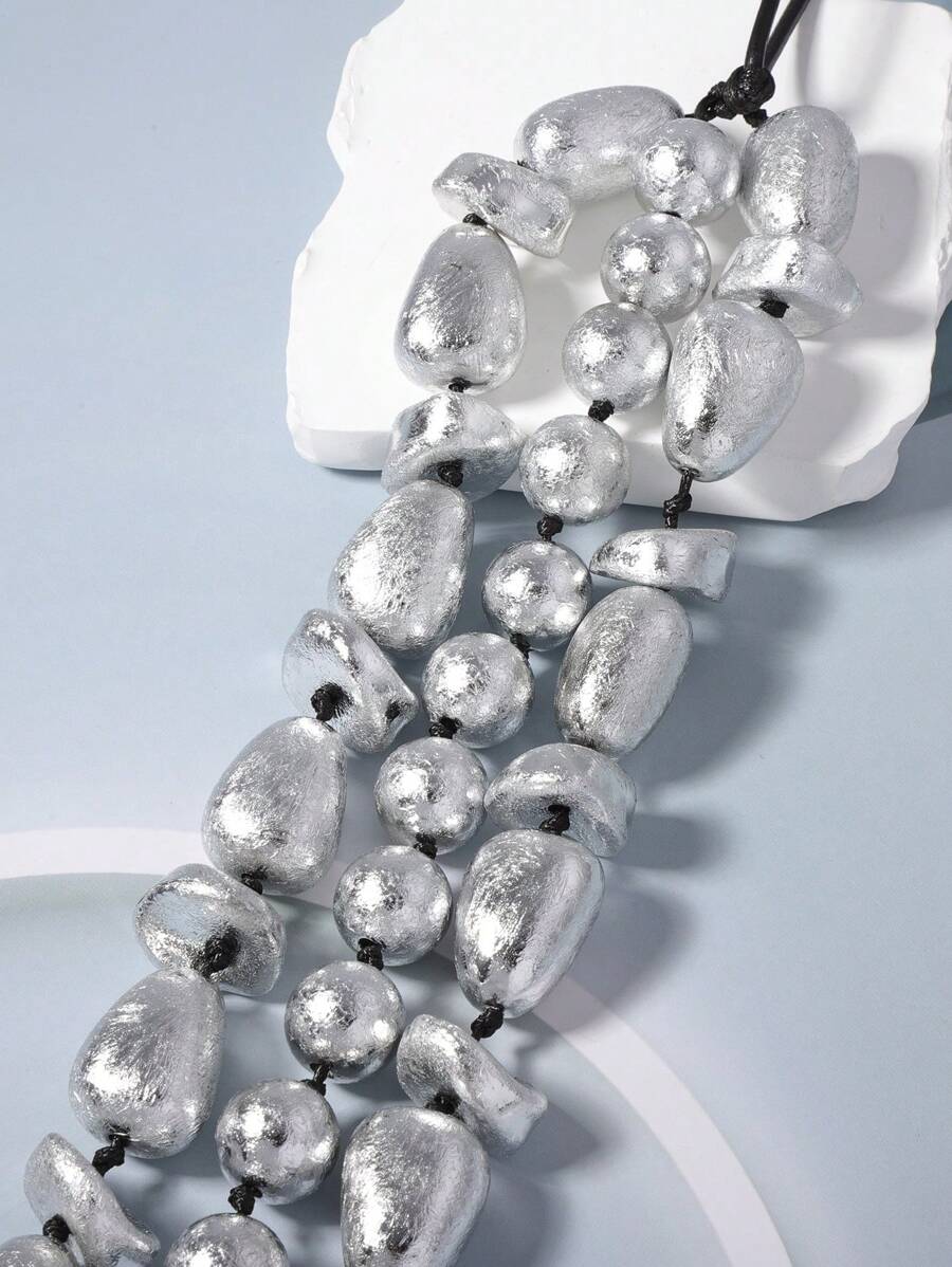 1 chiếc vòng cổ nhiều lớp CCB Asymmetrical Silver Ingot - Vòng cổ nhiều lớp phóng đại - Xem 1