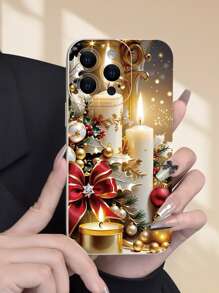 1pc Popular & Creative Christmas Candle 2D Pattern Cute Cartoon Holiday Style Gift For Friends, Family, Couples, Suitable For Christmas & New Year, Milky White Frosted Soft Protective Shell Compatible With Apple Devices - White - View 1