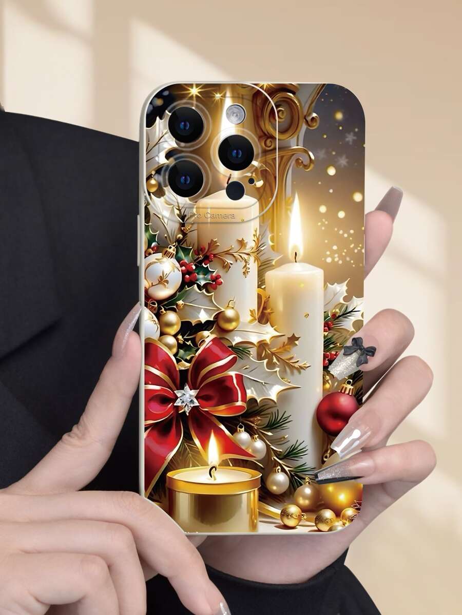 1pc Popular & Creative Christmas Candle 2D Pattern Cute Cartoon Holiday Style Gift For Friends, Family, Couples, Suitable For Christmas & New Year, Milky White Frosted Soft Protective Shell Compatible With Apple Devices - White - View 1