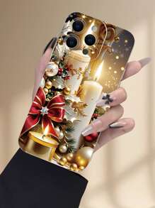 1pc Popular & Creative Christmas Candle 2D Pattern Cute Cartoon Holiday Style Gift For Friends, Family, Couples, Suitable For Christmas & New Year, Milky White Frosted Soft Protective Shell Compatible With Apple Devices - White - View 3