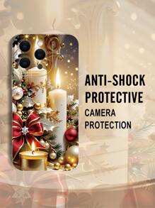 1pc Popular & Creative Christmas Candle 2D Pattern Cute Cartoon Holiday Style Gift For Friends, Family, Couples, Suitable For Christmas & New Year, Milky White Frosted Soft Protective Shell Compatible With Apple Devices - White - View 2