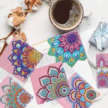8 cái/bộ pha lê Rhinestone kim cương tranh góc đánh dấu trang, hình dạng đặc biệt kim cương nghệ thuật đánh dấu trang cho người lớn bộ quà tặng thủ công, da PU kích thước 10cm*10cm/4inch*4inch họa tiết Mandala - Nhiều màu - Xem 6