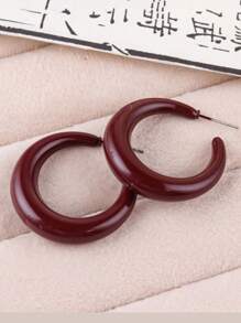 1 对复古亚克力 C 形女式环形耳环，优雅简约 - 酒紅色 - 查看 12