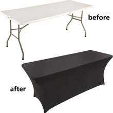 Khăn trải bàn lụa sữa màu hồng trang trí tiệc, vừa vặn với bàn hình chữ nhật 6ft - Khăn trải bàn mát xa bằng vải thun co giãn chống nhăn cho tiệc, đám cưới, sinh nhật, tiệc chiêu đãi, tiệc ngoài trời, Giáng sinh - Hồng - Xem 2