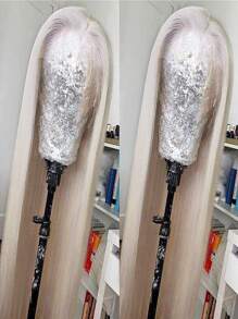 Tóc giả tổng hợp ren phía trước 13*4, tóc giả tổng hợp thẳng dài màu trắng, tóc giả sợi chịu nhiệt cho nữ, Halloween - Màu be - Xem 8