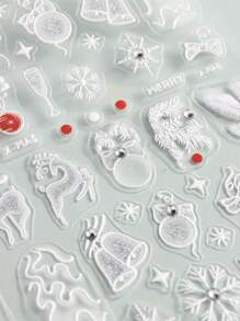 4 张闪光 5D 冬季圣诞指甲贴纸白银金色麋鹿企鹅猫铃铛雪花蝴蝶结灯球圣诞树条纹线 DIY 指甲装饰 - 彩色 - 查看 11