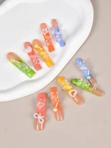 10 件 Y2K 超长 3D DIY 手工按压指甲法式美甲指甲满水钻闪光装饰假指甲方形长指甲，1 个指甲锉和 1 个指甲胶，适合女孩和女士节日派对和日常穿着和生日礼物美甲沙龙美甲用品指甲 - 彩色 - 查看 2