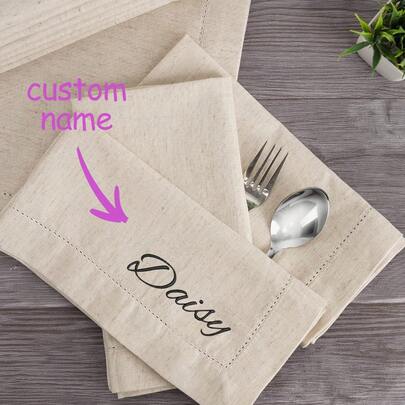 1pc Name Embroidered Napkins, Wedding Monogrammed Napkins, Wedding Napkins, Personalized Linen Napkins With Name Embroidery, Family Linen Napkin, Breathable, Lightweight, Washable, Funny, Cute, Love, Soft, Comfortable, Elegant, Simple, Custom, Personalized, Unique, Ideal Gifts For Him, Ideal Gifts For Her, Him, Her, Boyfriend, Girlfriend, Dad, Mom, Family, Friends, For Anniversaries, For Mother's Day, For Birthdays, For Valentine's Day, For Graduation, For Father's Day, For Weddings, For Housewarming, Sofa, Bed, Car, Tea Room, Bedroom, Bathroom, Living Room, Dining Room, For Office