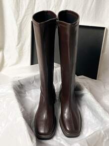 New Autumn/Winter Brown Over-The-Knee Chunky Heel Slim Boots, Classic Black Mid-Calf Riding Boots, Fashion Tall Boots For Women,Party
