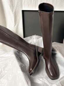 New Autumn/Winter Brown Over-The-Knee Chunky Heel Slim Boots, Classic Black Mid-Calf Riding Boots, Fashion Tall Boots For Women,Party