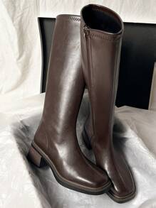 New Autumn/Winter Brown Over-The-Knee Chunky Heel Slim Boots, Classic Black Mid-Calf Riding Boots, Fashion Tall Boots For Women,Party