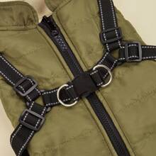 1 件防水防风保暖宠物夹克，拉链领反光条背带，适用于猫狗，秋冬季户外外套 - 軍綠色 - 查看 6