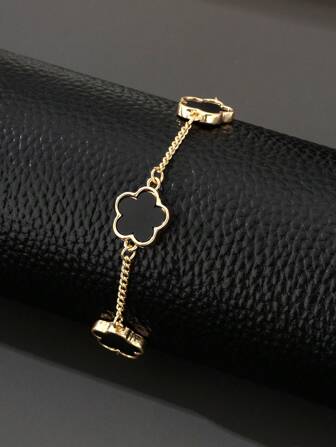 1pc Fashionable Business Lucky 5-Leaf Clover Design Men's Bracelet (Black Color Requires Film Removal) Valentines,Mom,Mother,Mother's Day,Gift