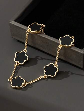 1pc Fashionable Business Lucky 5-Leaf Clover Design Men's Bracelet (Black Color Requires Film Removal) Valentines,Mom,Mother,Mother's Day,Gift