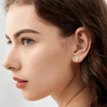 18K GOLD PLATED FLOWER EARRING WITH ZIRCONIA STUDDED - Vàng - Xem 2