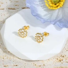 18K GOLD PLATED FLOWER EARRING WITH ZIRCONIA STUDDED - Vàng - Xem 3
