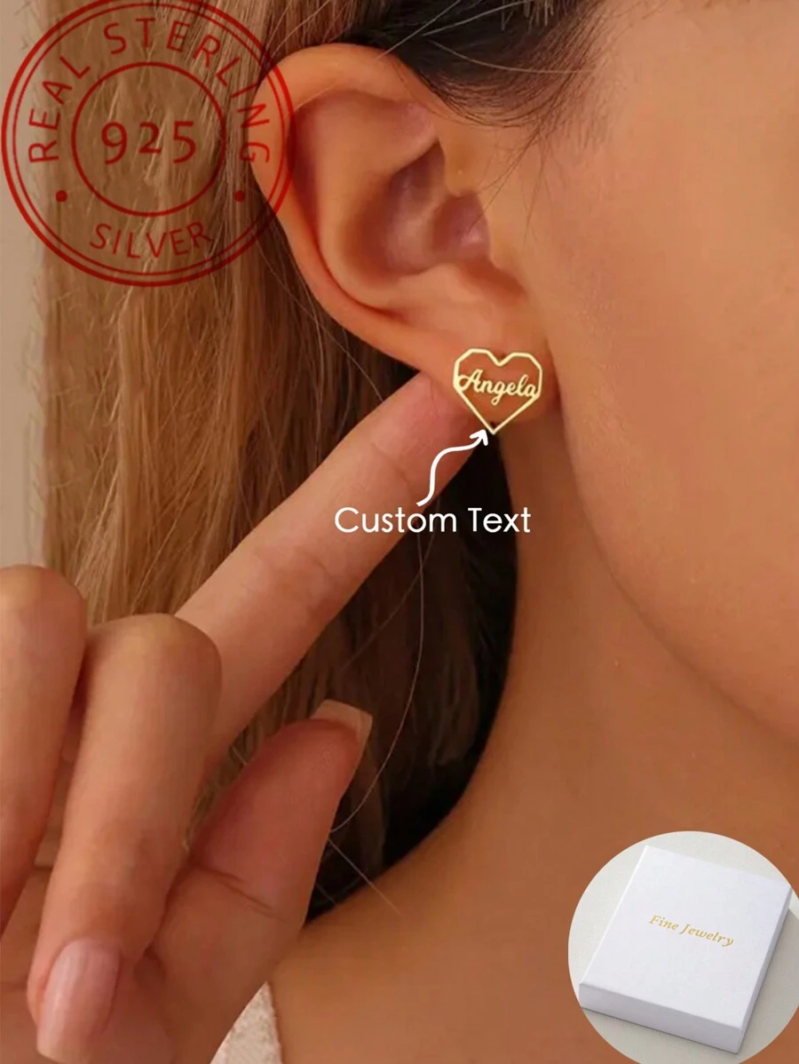 A Pair Of 925 Silver Personalized Fashion Hollow Geometric Heart Earrings And Earrings, A Unique And Meaningful Gift, Warm And Unique Accessory Jewelry, Light Luxury Women's And Men's Jewelry Accessories, A Surprise Gift For Lovers, Friends And Family - Silver - View 1