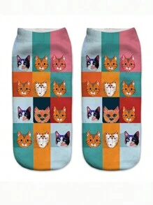 4 đôi tất in kỹ thuật số - Họa tiết mèo, chó, bướm, lười nhiều màu sắc, quà tặng ngày lễ vui nhộn, tất cổ ngắn/tất thuyền cho nữ - Nhiều màu - Xem 2