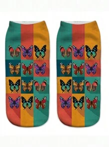4 đôi tất in kỹ thuật số - Họa tiết mèo, chó, bướm, lười nhiều màu sắc, quà tặng ngày lễ vui nhộn, tất cổ ngắn/tất thuyền cho nữ - Nhiều màu - Xem 5