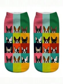 4 đôi tất in kỹ thuật số - Họa tiết mèo, chó, bướm, lười nhiều màu sắc, quà tặng ngày lễ vui nhộn, tất cổ ngắn/tất thuyền cho nữ - Nhiều màu - Xem 3