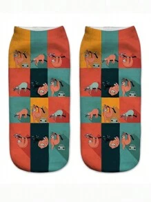 4 đôi tất in kỹ thuật số - Họa tiết mèo, chó, bướm, lười nhiều màu sắc, quà tặng ngày lễ vui nhộn, tất cổ ngắn/tất thuyền cho nữ - Nhiều màu - Xem 4
