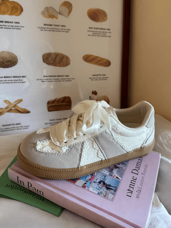 Damskor för vardagsbruk, Mesh, Andningsbara, Mångsidiga Sneakers, Snörning, Ballerinaskor, Damskor, Ljusgrå