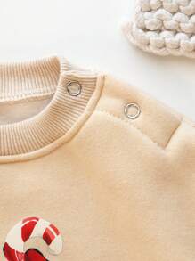 Baby Boy Girl Christmas Bodysuits Cute Warm Velvet Autumn Winter Print Beige Bodysuit Clothes Baby Outfit - Beige - View 4