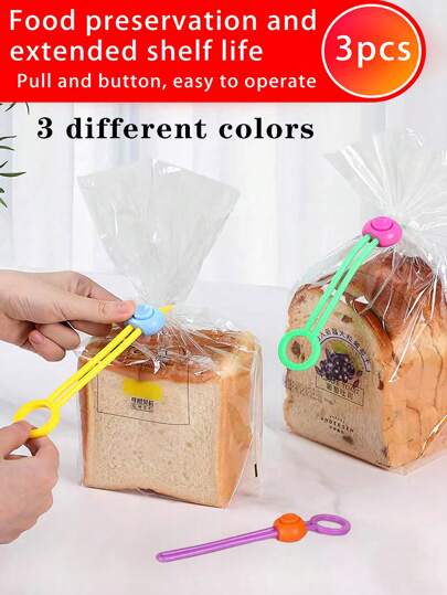 3 piezas Ataduras frescas tri-color con hebilla de anillo de sellado de alimentos creativa, organizador de cables de gestión de alambre, herramienta de almacenamiento de cocina para mantener fresco los alimentos