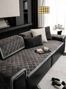 1 vỏ đệm ghế sofa mùa đông bằng vải nhung dày, tấm lót ghế sofa ấm áp họa tiết kẻ sọc hình thoi, tấm bảo vệ ghế sofa chống trầy xước thân thiện với vật nuôi, đồ trang trí nhà có thể giặt bằng máy, phù hợp với ghế sofa kết hợp hình chữ L và ghế sofa 1/2/3/4 chỗ ngồi (bán riêng) - Màu xám đen - Xem 3