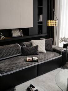 1 vỏ đệm ghế sofa mùa đông bằng vải nhung dày, tấm lót ghế sofa ấm áp họa tiết kẻ sọc hình thoi, tấm bảo vệ ghế sofa chống trầy xước thân thiện với vật nuôi, đồ trang trí nhà có thể giặt bằng máy, phù hợp với ghế sofa kết hợp hình chữ L và ghế sofa 1/2/3/4 chỗ ngồi (bán riêng) - Màu xám đen - Xem 5