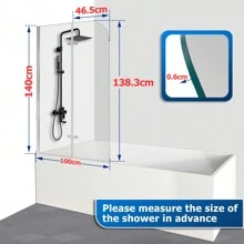 Jiubiaz Faltbare Duschtrennwand für die Badewanne, aus 6mm NANO Leicht zu reinigendem Glas, 2-teilig, faltbar, 100*140CM, Silber, Badezimmer Dekoration, Sommer, Schulbeginn