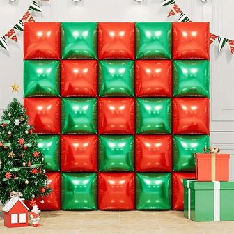 25 个彩色方形铝箔气球配双面丝带 - 可重复使用、易于充气的派对装饰，适用于婚礼、生日、情人节等。