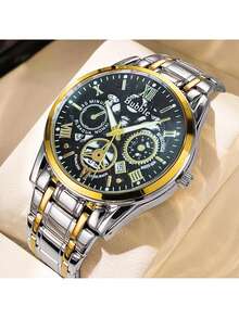 ساعة يد ذات علامة تجارية ماركة فقاعة ذات تصميم عصري وفاخر ذات إضاءة خفيفة ومتعددة الاستخدامات، ساعة رجالية تعمل بالكوارتز، مؤشرات رومانية مضيئة وحزام فارغ