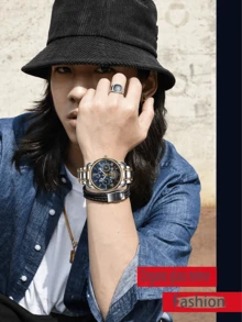 ساعة يد ذات علامة تجارية ماركة فقاعة ذات تصميم عصري وفاخر ذات إضاءة خفيفة ومتعددة الاستخدامات، ساعة رجالية تعمل بالكوارتز، مؤشرات رومانية مضيئة وحزام فارغ