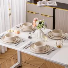 vancasso 12 Pcs Stoneware Dinnerware Set, Dinner Plates, Dessert Plates And Soup Plates For 4 Person, White Set - 白色 - 查看 3