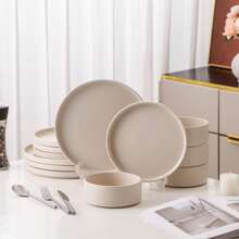 vancasso 12 Pcs Stoneware Dinnerware Set, Dinner Plates, Dessert Plates And Soup Plates For 4 Person, White Set - 白色 - 查看 8