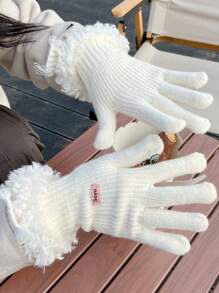 1 双女士秋冬保暖触屏针织手套，分指，适合骑行，防风 - 彩色 - 查看 7