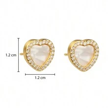 MOTHER OF PEARL HEART EARRINGS 18K GOLD PLATED WITH ZIRCONIA - 金色 - 查看 3