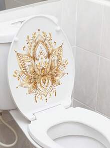 1 件金色花叶马桶座贴纸，带金色装饰叶 - 不对称形状，一次性贴纸，陶瓷表面，粘性塑料装饰，植物主题浴室装饰 - 金色花卉葉馬桶貼 - 查看 9