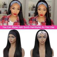 Zealady Headband Wigs Human Hair 180% Density Kinky Straight Human Hair Headband Wigs Yaki Straight Human Hair Wigs Natural Black Color For Women