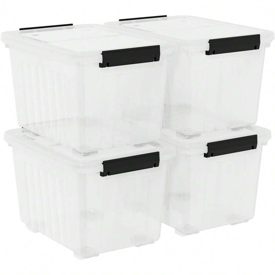 4Pack 50 Quart Plastic Storage Bin Box Organizing Container With Lid